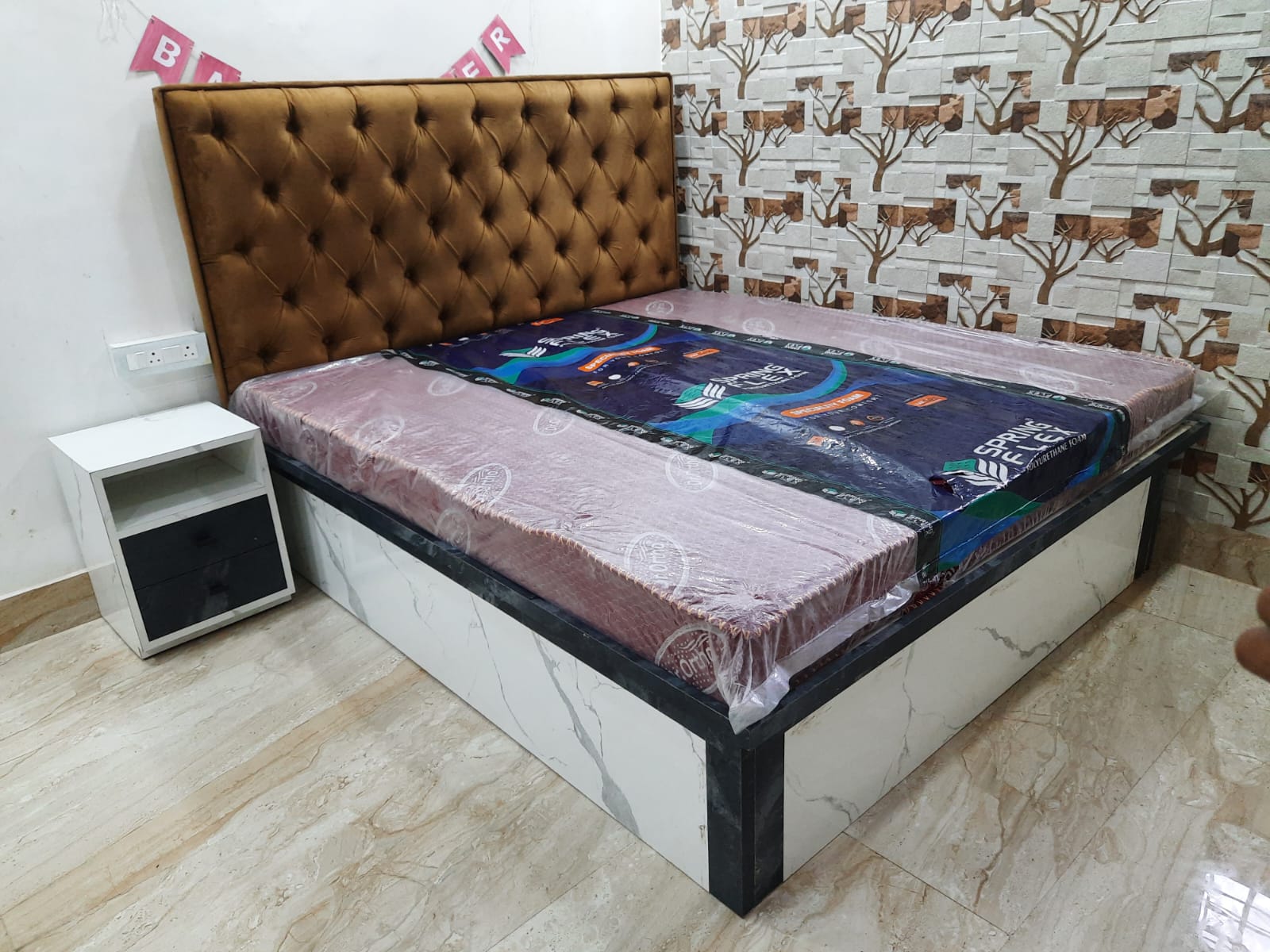 Custom bed design with side tables