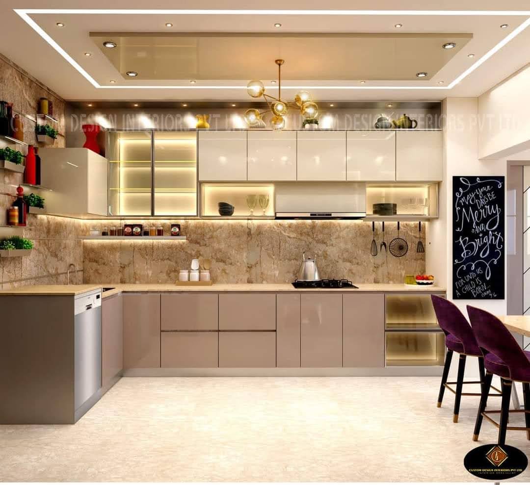Premium modular kitchen with breakfast counter and false ceiling